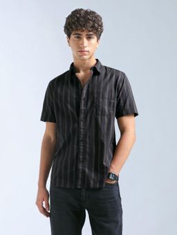 Flying Machine - Navy Blue Slim Fit Vertical Striped Shirt