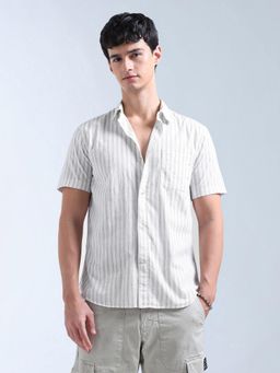 Flying Machine - White Vertical Striped Original Shirt