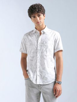Flying Machine - White Slim Fit Printed Shirt