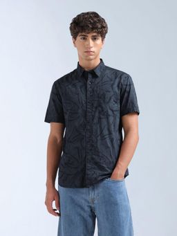 Flying Machine - Navy Blue Slim Fit Printed Shirt
