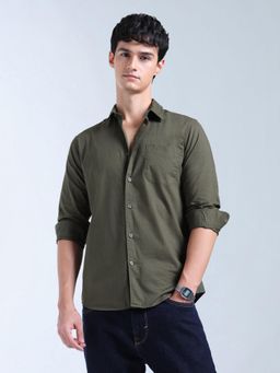 Flying Machine - Green Pure Cotton Slim Fit Original Shirt
