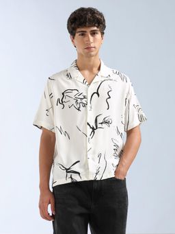 Flying Machine - White Printed Relaxed Fit Shirt