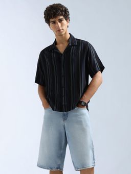 Flying Machine - Navy Blue Vertical Striped Relaxed Fit Shirt