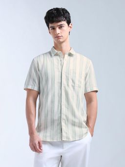 Flying Machine - Green Vertical Striped Dobby Original Shirt