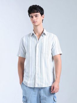 Flying Machine - White Vertical Striped Dobby Original Shirt