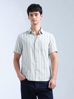 Flying Machine - Green Vertical Striped Dobby Original Shirt