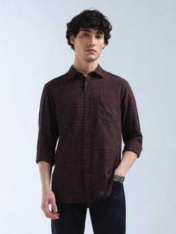 Flying Machine - Red Windowpane Checked Slim Fit Shirt