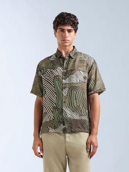 Flying Machine - Brown Printed Relaxed Fit Shirt