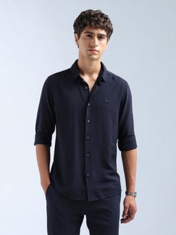 Flying Machine - Navy Blue Solid Slim Fit Shirt