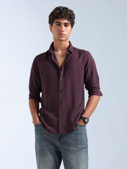 Flying Machine - Purple Solid Slim Fit Shirt