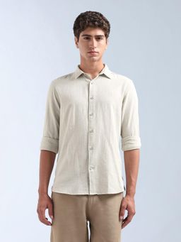 Flying Machine - Beige Slim Fit Textured Shirt