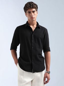 Flying Machine - Black Slim Fit Textured Shirt