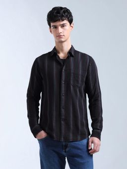Flying Machine - Black Vertical Striped Dobby Original Shirt
