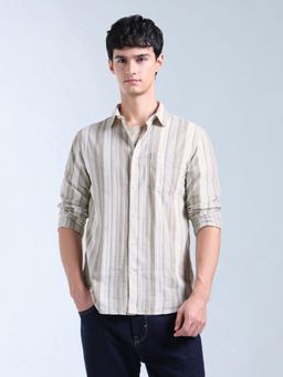Flying Machine - Brown Vertical Striped Dobby Original Shirt