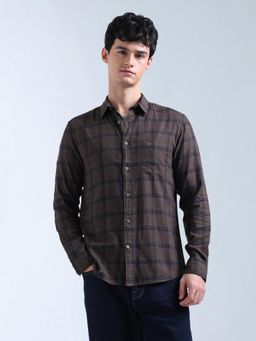 Flying Machine - Brown Plaid Checked Twill Original Shirt