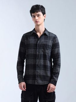Flying Machine - Black Plaid Checked Dobby Original Shirt