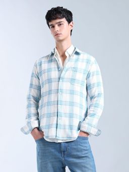 Flying Machine - Blue Plaid Checked Dobby Original Shirt