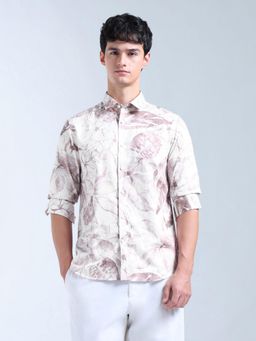 Flying Machine - White Floral Printed Satin Original Shirt
