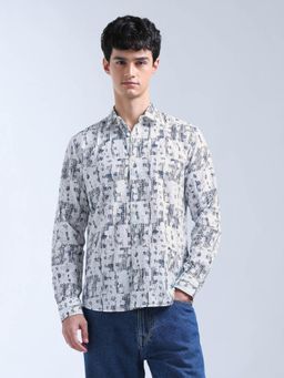 Flying Machine - Blue Printed Slim Fit Shirt