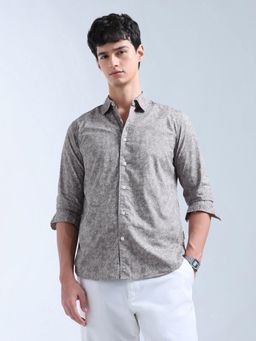 Flying Machine - Grey Floral Printed Slim Fit Shirt