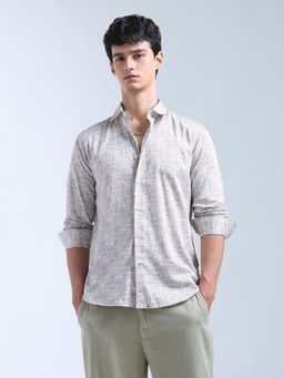 Flying Machine - Beige Printed Satin Original Shirt