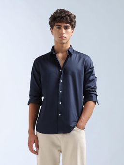 Flying Machine - Navy Blue Satin Slim Fit Shirt