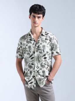 Flying Machine - Green Floral Printed Relaxed Fit Original Shirt