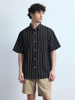 Flying Machine - Black Vertical Striped Relaxed Fit Shirt