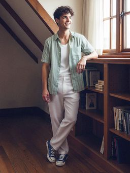 Flying Machine - Green Vertical Striped Relaxed Fit Shirt