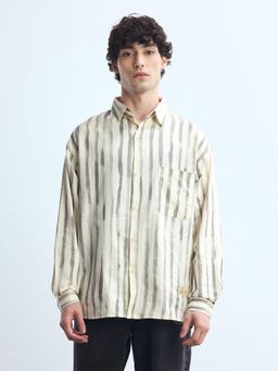Flying Machine - Beige Vertical Striped Relaxed Fit Shirt