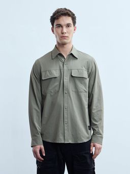 Flying Machine - Green Textured Relaxed Fit Shirt