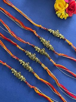 Digital Dress Room - Designer Rakhi TortoiseElephant Rudraksha Beads Thread Rakhi (Pack of 6)