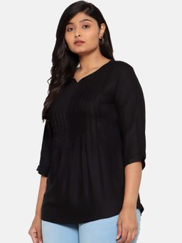 THE PINK MOON - Black Viscose Pintuck Top