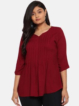 THE PINK MOON - Maroon Viscose Pintuck Top