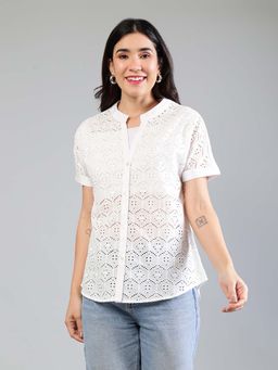 PEPPINOS - White Cotton Schiffli Shirt