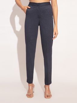 Twenty Dresses by Nykaa Fashion - Work Navy Blue Self Design Skinny Trousers