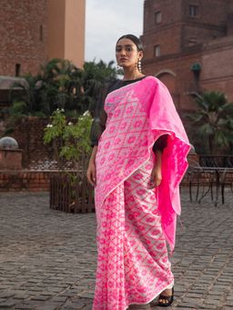Beatitude - Pink Cotton Silk Jacquard Jamdani Saree Without Blouse