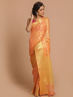 Indethnic - Banarasi Coral Woven Design Daily Wear Saree With Unstitched Blouse