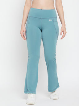Clovia - Comfort-fit High Waist Flared Yoga Pants-Blue