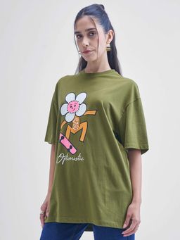 TOKYO TALKIES - Women Olive Solid Oversized T-Shirt