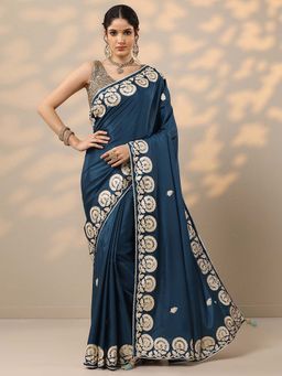 Libas - Blue Gota Work Saree with Unstitched Blouse
