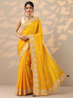 Libas - Yellow Gota Work Saree with Unstitched Blouse