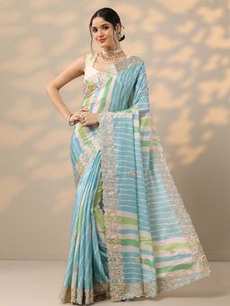 Libas - Blue Leheriya Gota Work Saree with Unstitched Blouse