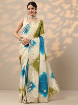 Libas - Beige Ombre Gota Work Saree with Unstitched Blouse