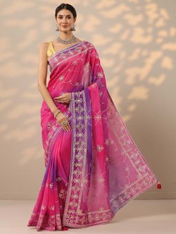 Libas - Light Pink Gota Work Saree with Unstitched Blouse