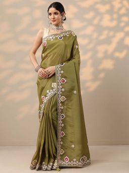Libas - Green Zari Embroidered Saree with Unstitched Blouse