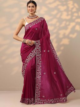 Libas - Pink Embroidered Saree with Unstitched Blouse
