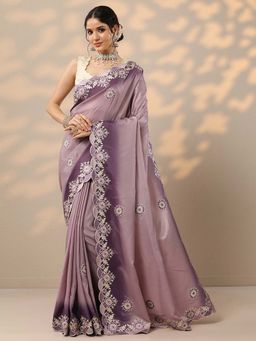Libas - Lavender Thread Embroidery with Gota Work Saree with Unstitched Blouse