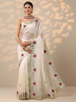 Libas - White Gota Work Saree with Unstitched Blouse
