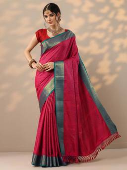Libas - Pink Woven Design Saree with Unstitched Blouse